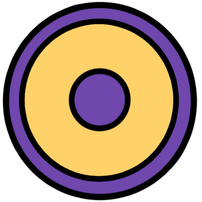 purple disablility sun symbol with yellow interior of big circle.